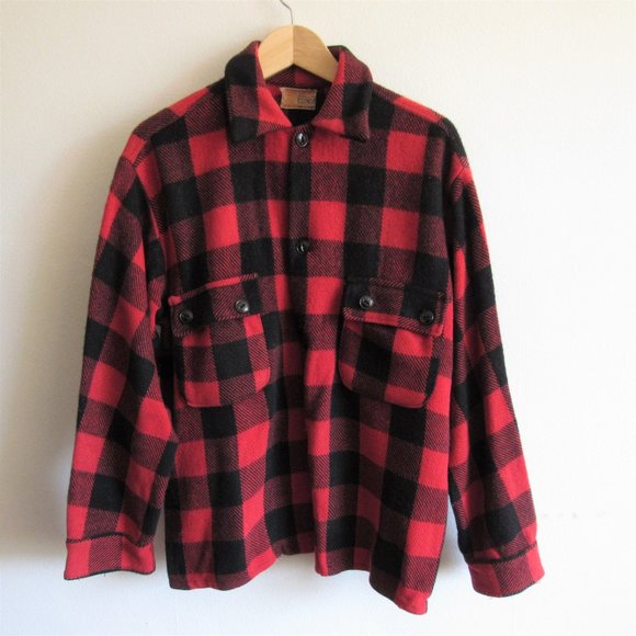 Vintage Moncton Wool Red and Black Buffalo Plaid Shirt Jacket - Picture 1 of 9